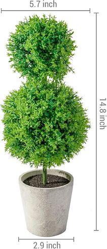 MyGift 14.8 Inch Light Green Artificial Boxwood Topiary Trees - Decorative Faux Indoor Plants in Gray Paper Pulp Planter Pots in Saudi Arabia