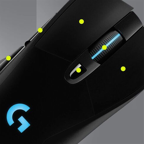 ماوس الألعاب اللاسلكي Logitech G703 Lightspeed Pro-Grade، 16,000 نقطة في البوصة، RGB، أوزان قابلة للتعديل، 6 أزرار قابلة للبرمجة، ذاكرة على اللوحة، عمر بطارية طويل، جهاز الكمبيوتر/Mac - أسود (تغليف ألماني) in Kuwait