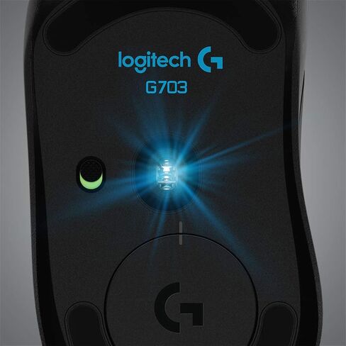 ماوس الألعاب اللاسلكي Logitech G703 Lightspeed Pro-Grade، 16,000 نقطة في البوصة، RGB، أوزان قابلة للتعديل، 6 أزرار قابلة للبرمجة، ذاكرة على اللوحة، عمر بطارية طويل، جهاز الكمبيوتر/Mac - أسود (تغليف ألماني) in Kuwait