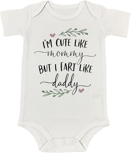 Daddy's Little Girl - Mommy's Whole World Bodysuit I'm Cute Like Mommy But I Fart Like Daddy Romper هدية استحمام مرحة (0-6 أشهر، رومبر لطيف بأكمام قصيرة) in Kuwait