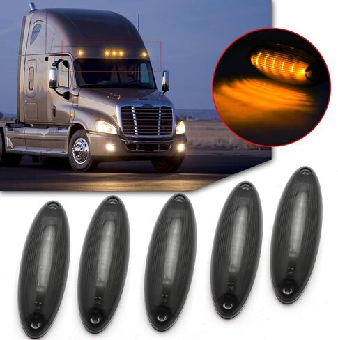 Xotic Tech 5 قطع من مصابيح LED لسقف السيارة العلوي ومصابيح LED بديلة مباشرة، متوافقة مع Freightliner Cascadia 2008-2021 (عدسة مدخنة العنبر 6-SMD) in Kuwait