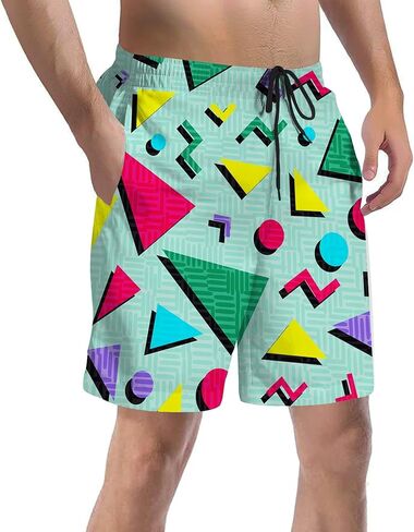 شورت سباحة على الشاطئ من الثمانينيات والتسعينيات للرجال، هيب هوب الهيب هوب في الثمانينيات والتسعينيات مع طبعات مربعات النمر والحمار الوحشي in Kuwait