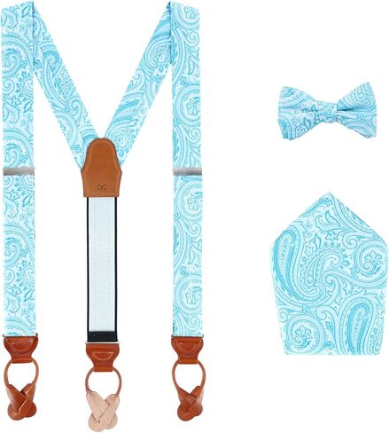 Trafalgar Men's Sobee Paisley Brace Bow Tie & Pocket Square Set (Suspenders) in Saudi Arabia