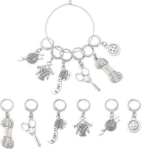 Stiesy الخياطة موضوع الكروشيه غرزة علامة 6 أنماط الفضة التبتية القابلة للإزالة الكروشيه غرزة علامة السحر للحياكة النسيج الخياطة اكسسوارات المجوهرات المصنوعة يدويا in Kuwait