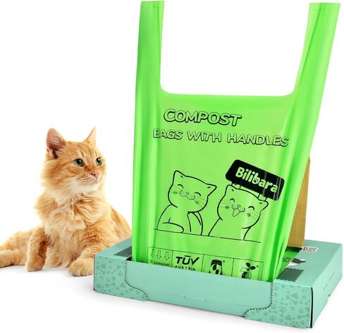 Biodegradable Poop Bags for Cat - 110 Count, Cat Litter Bags for Poop with Handles, Heavy Duty Compostable Dog Poop Bags, Ultra Thick Leak Proof Pet Waste Bags, Big Size to Fit Any Scoop in Kuwait