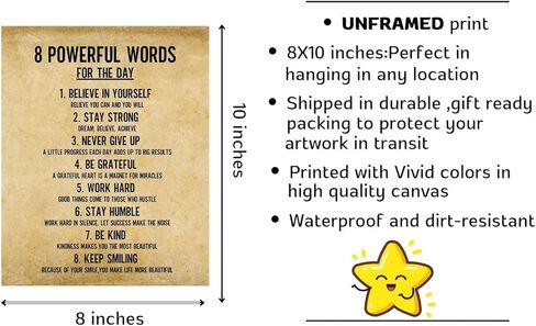 Wowsweet-8 كلمات قوية لليوم ملصق لوحة فنية جدارية من القماش، ملصقات تحفيزية، فن جداري ملهم، اقتباسات لديكور الحائط، فن جداري تحفيزي، ديكور جدار ملهم غير مؤطر (8X10 بوصة) in Kuwait