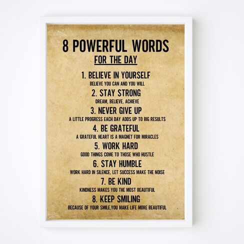 Wowsweet-8 كلمات قوية لليوم ملصق لوحة فنية جدارية من القماش، ملصقات تحفيزية، فن جداري ملهم، اقتباسات لديكور الحائط، فن جداري تحفيزي، ديكور جدار ملهم غير مؤطر (8X10 بوصة) in Kuwait