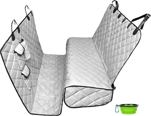 غطاء مقعد للكلاب مقاس XL - غطاء مقعد خلفي بلون رمادي مقاس 56 عرض × 96 طول للسيارات والشاحنات وسيارات الدفع الرباعي - أرجوحة للحيوانات الأليفة، شديدة التحمل، مقاومة للماء، غير قابلة للانزلاق، بدون رائحة، مثبتات للمقعد، قابلة للغسل + وعاء سفر للحيوانات الأل in Saudi Arabia
