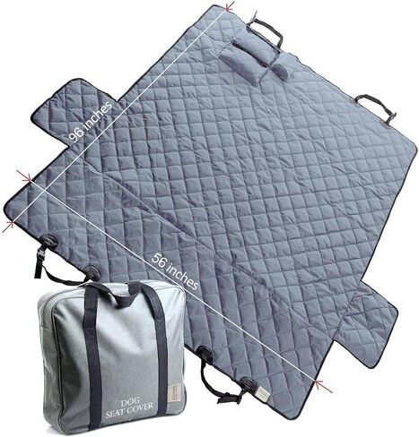 غطاء مقعد للكلاب مقاس XL - غطاء مقعد خلفي بلون رمادي مقاس 56 عرض × 96 طول للسيارات والشاحنات وسيارات الدفع الرباعي - أرجوحة للحيوانات الأليفة، شديدة التحمل، مقاومة للماء، غير قابلة للانزلاق، بدون رائحة، مثبتات للمقعد، قابلة للغسل + وعاء سفر للحيوانات الأل in Saudi Arabia