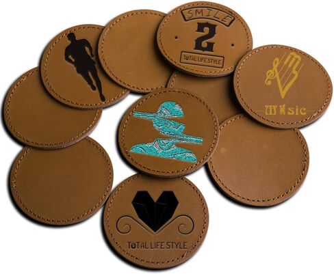 Brown Blank Cow Real Leather Patch Label with Adhesive,Custom Laser Engraving,UV Printing,Emboss,Deboss Genuine Leather,Iron on,Heat Press,Sewing Repair Leather Hat Patches Tag (Round) in Saudi Arabia