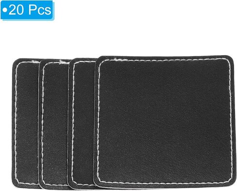PATIKIL 2.5 "× 2.5" بو الجلود قبعة بقع مع لاصق، 20 جهاز كمبيوتر شخصى مربع بقع مخصصة فارغة للقبعات، إصلاح النسيج خياطة لوازم الليزر، أكياس الملابس DIY، أسود in Saudi Arabia