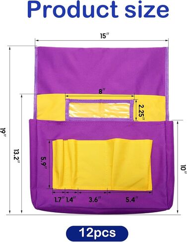 12 Pieces Chairback Pockets Chart, 6 Bright Color Seat Storage Organizer for Kids School Supplies with 6 Pockets Keeps Students Organized and Classrooms Neat, 15.5 x 19 Inch (Bright Color) in Saudi Arabia