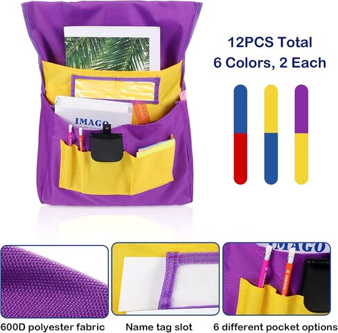 12 Pieces Chairback Pockets Chart, 6 Bright Color Seat Storage Organizer for Kids School Supplies with 6 Pockets Keeps Students Organized and Classrooms Neat, 15.5 x 19 Inch (Bright Color) in Saudi Arabia