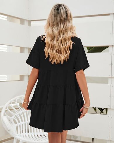 LookbookStore 2024 قمصان بأزرار للأسفل للنساء بلوزات كبيرة الحجم بأكمام قصيرة بيبي دول ملابس علوية صيفية عالية ومنخفضة in Kuwait