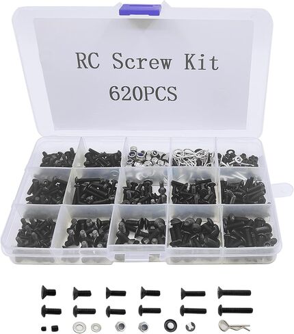 620 قطعة من مجموعة براغي RC العالمية، مجموعة متنوعة من أدوات تثبيت الأجهزة لـ Traxxas Axial Redcat HPI Arrma SCX10 Losi 1/8 1/10 1/12 1/16 مقياس RC سيارات شاحنات زاحفة in Kuwait