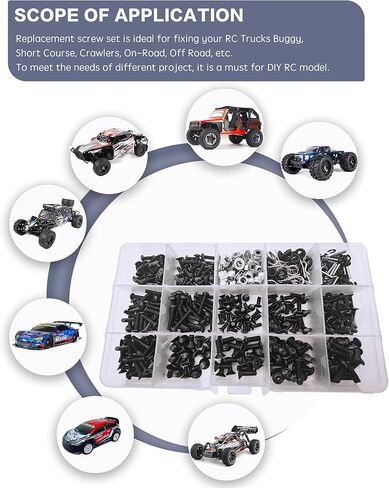 620 قطعة من مجموعة براغي RC العالمية، مجموعة متنوعة من أدوات تثبيت الأجهزة لـ Traxxas Axial Redcat HPI Arrma SCX10 Losi 1/8 1/10 1/12 1/16 مقياس RC سيارات شاحنات زاحفة in Kuwait