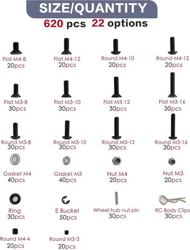 620 قطعة من مجموعة براغي RC العالمية، مجموعة متنوعة من أدوات تثبيت الأجهزة لـ Traxxas Axial Redcat HPI Arrma SCX10 Losi 1/8 1/10 1/12 1/16 مقياس RC سيارات شاحنات زاحفة in Kuwait