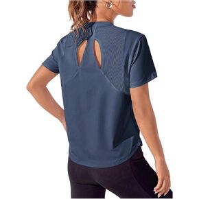 Oyoangle Women's Open Back Sports Therts Mesh Twist Workout Gym Running Yoga Tops in Saudi Arabia