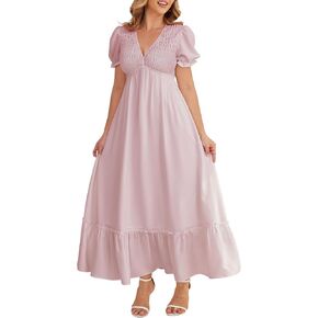 Plus Size Maxi Dresses - Black Empire Waist Dress for Women: Flowy Tiered Short Puff Sleeve Dresses for Beach 2025 in Saudi Arabia