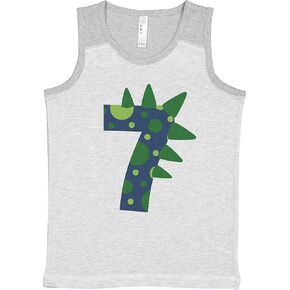 7 ate 9 Apparel Kids 7th Dino Dinosaur Spike Birthday Boy Seven Light Grey Tank in Kuwait