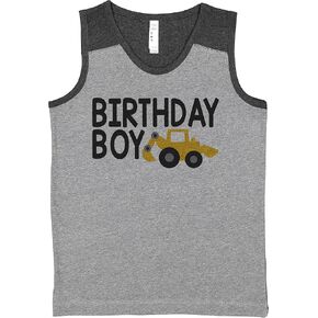 7 ate 9 Apparel Boy's Birthday Boy Construction Truck Grey Contrast Tank Top in Kuwait