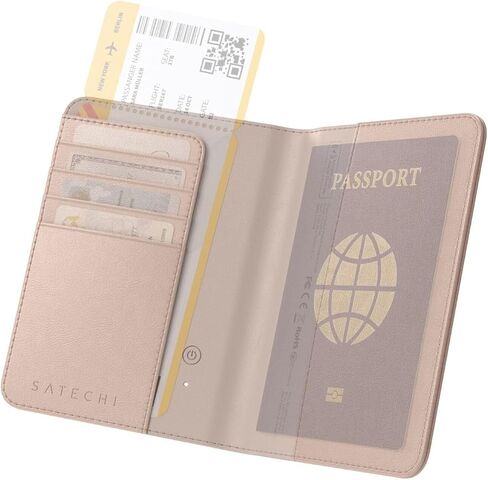 حامل جواز سفر Satechi للسفر مع Find My، غطاء جواز السفر مع 4 حامل بطاقات، شحن لاسلكي، وحماية RFID - حامل جواز سفر من الجلد النباتي الأساسي للسفر in Saudi Arabia