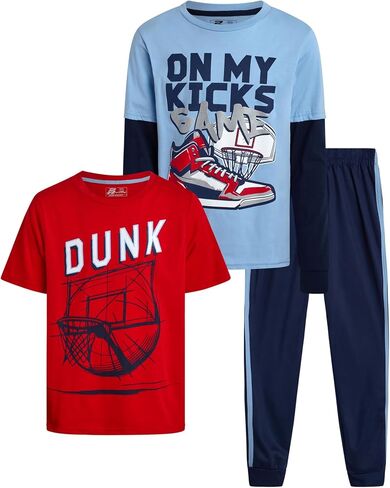 Pro Athlete Boys Tracksuit Set - 3 Piece Outfit with Tricot Jogger Pants Graphic Tee & Two Fer Shirt - Athletic Outfit (8-16) in Kuwait