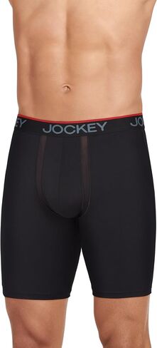 Jockey Men's Underwear Chafe Proof Pouch Microfiber 8.5" Long Leg Boxer Brief - 3 Pack, Black Night, XL in Saudi Arabia