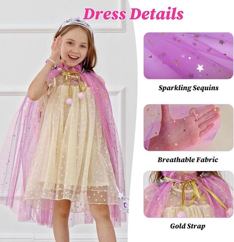 Princess Dress Up for Girls 3 4 5 6 7 8 ، لعب الملابس الصغيرة مع الرأس والتاج والوجود والمجوهرات ولعب أزياء الأطفال للهدية عيد ميلاد in Saudi Arabia