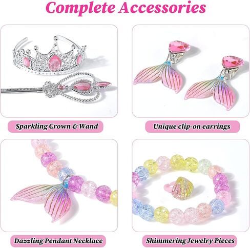 Princess Dress Up for Girls 3 4 5 6 7 8 ، لعب الملابس الصغيرة مع الرأس والتاج والوجود والمجوهرات ولعب أزياء الأطفال للهدية عيد ميلاد in Saudi Arabia