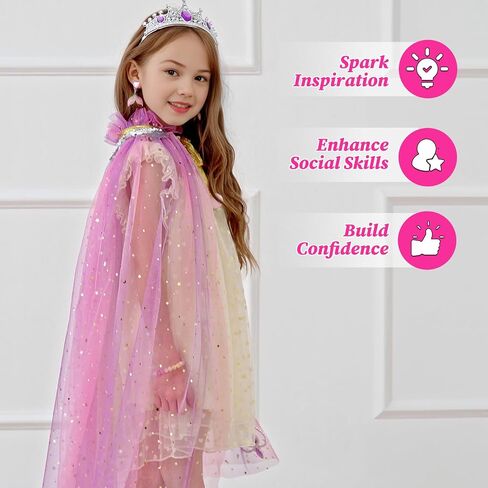 Princess Dress Up for Girls 3 4 5 6 7 8 ، لعب الملابس الصغيرة مع الرأس والتاج والوجود والمجوهرات ولعب أزياء الأطفال للهدية عيد ميلاد in Saudi Arabia