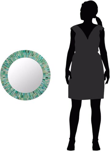 NOVICA Green and Blue Glass Mosaic Wood Framed Round Decorative Wall Mounted Mirror, 20" Diameter, 'Aqua Fantasy' in Saudi Arabia