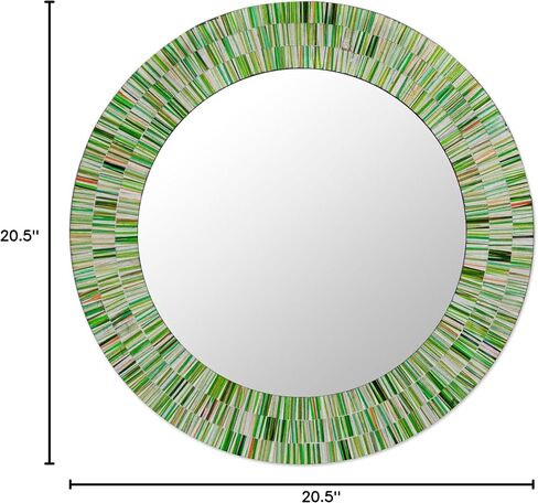 NOVICA Green and Blue Glass Mosaic Wood Framed Round Decorative Wall Mounted Mirror, 20" Diameter, 'Aqua Fantasy' in Saudi Arabia