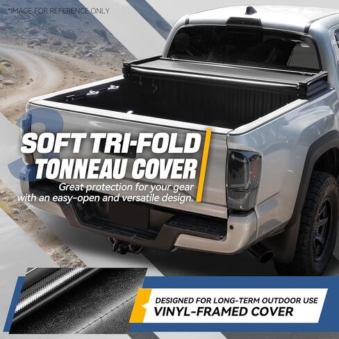 سلالة السيارات الناعمة Tri-Fold Bed Bed Tonneau تغطية متوافقة مع 2020-2025 Chevy Silverado GMC Sierra 2500HD 3500HD 6ft-9inch Fleetside Bed ، Black Black Soft Vinyl Top 21 22 23 24 in Kuwait