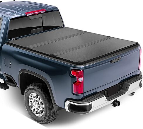 سلالة السيارات الناعمة Tri-Fold Bed Bed Tonneau تغطية متوافقة مع 2020-2025 Chevy Silverado GMC Sierra 2500HD 3500HD 6ft-9inch Fleetside Bed ، Black Black Soft Vinyl Top 21 22 23 24 in Kuwait