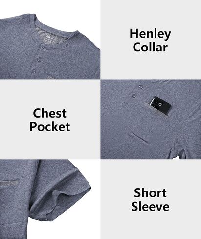 ZITY Mens Henley Shirt Short Sleeve Basic Button-Down T-Shirt with Pockets Solid Color Henley Shirt in Kuwait