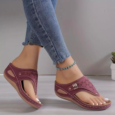 Thong Sandals for Women Casual Arch Support Slip On Buckle Strap Slippers Womens Flip Flops for Summer Beach Sandals Bathroom Waterproof Leather Shoes in Saudi Arabia