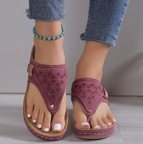 Thong Sandals for Women Casual Arch Support Slip On Buckle Strap Slippers Womens Flip Flops for Summer Beach Sandals Bathroom Waterproof Leather Shoes in Saudi Arabia