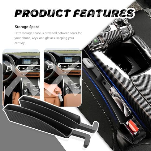 2PCS Car Seat Gap Filler Organizer with Charging Opening,Multifunctional Car Gap Filler Stop Things from Dropping,Universal Car Accessories Car Seat Storage Box for Phone Key Sunglasses in Saudi Arabia