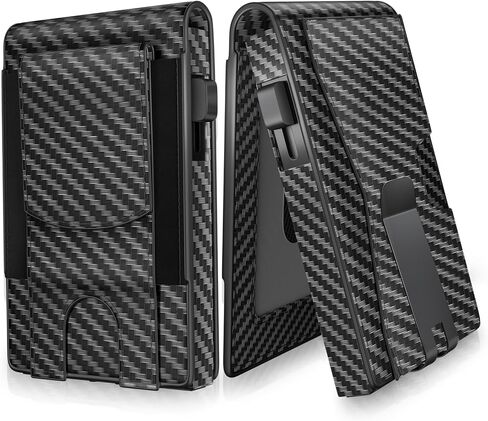 GIGIGO Wallet for Men, Mens Minimalist Wallet 9-12 Cards, Slim Compact Wallet with Money Clip & ID Window, RFID Blocking Smart Pop Up Card Wallet, Great Gifts（Carbon Fiber Black） in Saudi Arabia