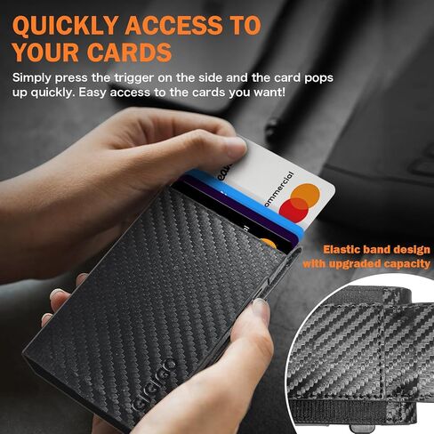 GIGIGO Wallet for Men, Mens Minimalist Wallet 9-12 Cards, Slim Compact Wallet with Money Clip & ID Window, RFID Blocking Smart Pop Up Card Wallet, Great Gifts（Carbon Fiber Black） in Saudi Arabia