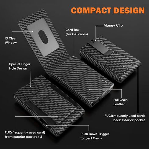 GIGIGO Wallet for Men, Mens Minimalist Wallet 9-12 Cards, Slim Compact Wallet with Money Clip & ID Window, RFID Blocking Smart Pop Up Card Wallet, Great Gifts（Carbon Fiber Black） in Saudi Arabia