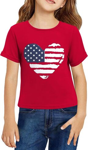 Arshiner Girls July 4th American Flag T Shirts Crop Top Short Sleeve Shirt Tee in Saudi Arabia