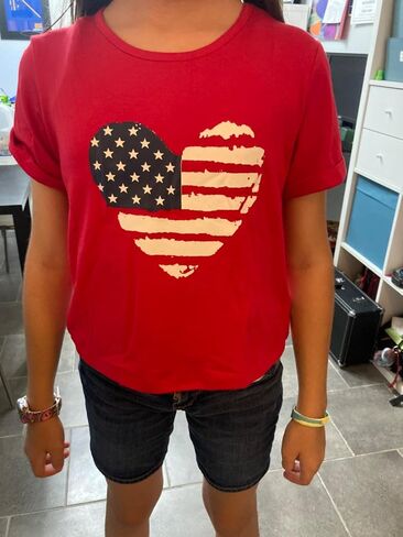 Arshiner Girls July 4th American Flag T Shirts Crop Top Short Sleeve Shirt Tee in Saudi Arabia