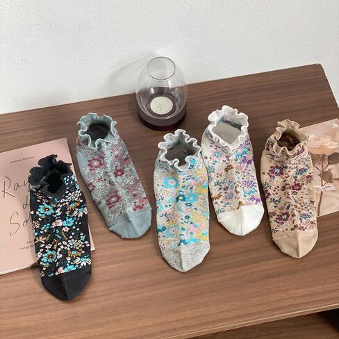 Cute Floral Ankle Socks for Women Girls, Ruffle Cuff Cotton Socks in Kuwait