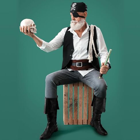 Jiuguva Caribbean Pirate Costume Boots Halloween Renaissance Medieval Leather Long Boots for Men Women Riding Cosplay in Kuwait