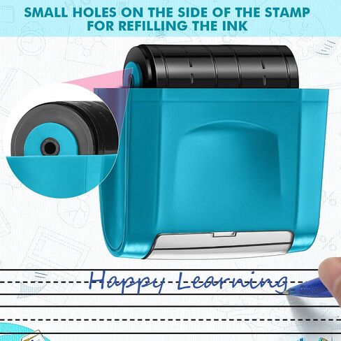 Sherr 2 Pack Double Stack Dashed Line Roller Stamp Self Inking Rolling Stamp Black Ink Handwriting Practice Tool for Teachers Home Primary School Special Educational Kindergarten, Green, Pink in Saudi Arabia