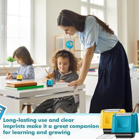 Sherr 2 Pack Double Stack Dashed Line Roller Stamp Self Inking Rolling Stamp Black Ink Handwriting Practice Tool for Teachers Home Primary School Special Educational Kindergarten, Green, Pink in Saudi Arabia