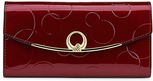 RFID Blocking Genuine Leather Wallet for Women Large Capacity 3-Fold Magnetic Closure Embossed Pattern Anti-Theft (Wine Red) in Saudi Arabia