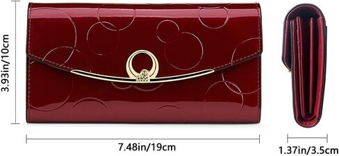 RFID Blocking Genuine Leather Wallet for Women Large Capacity 3-Fold Magnetic Closure Embossed Pattern Anti-Theft (Wine Red) in Saudi Arabia